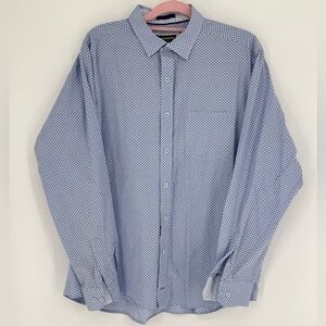 Johnston & Murphy Men's Light Blue Geometric Button-Down Size XXL 100% Cotton